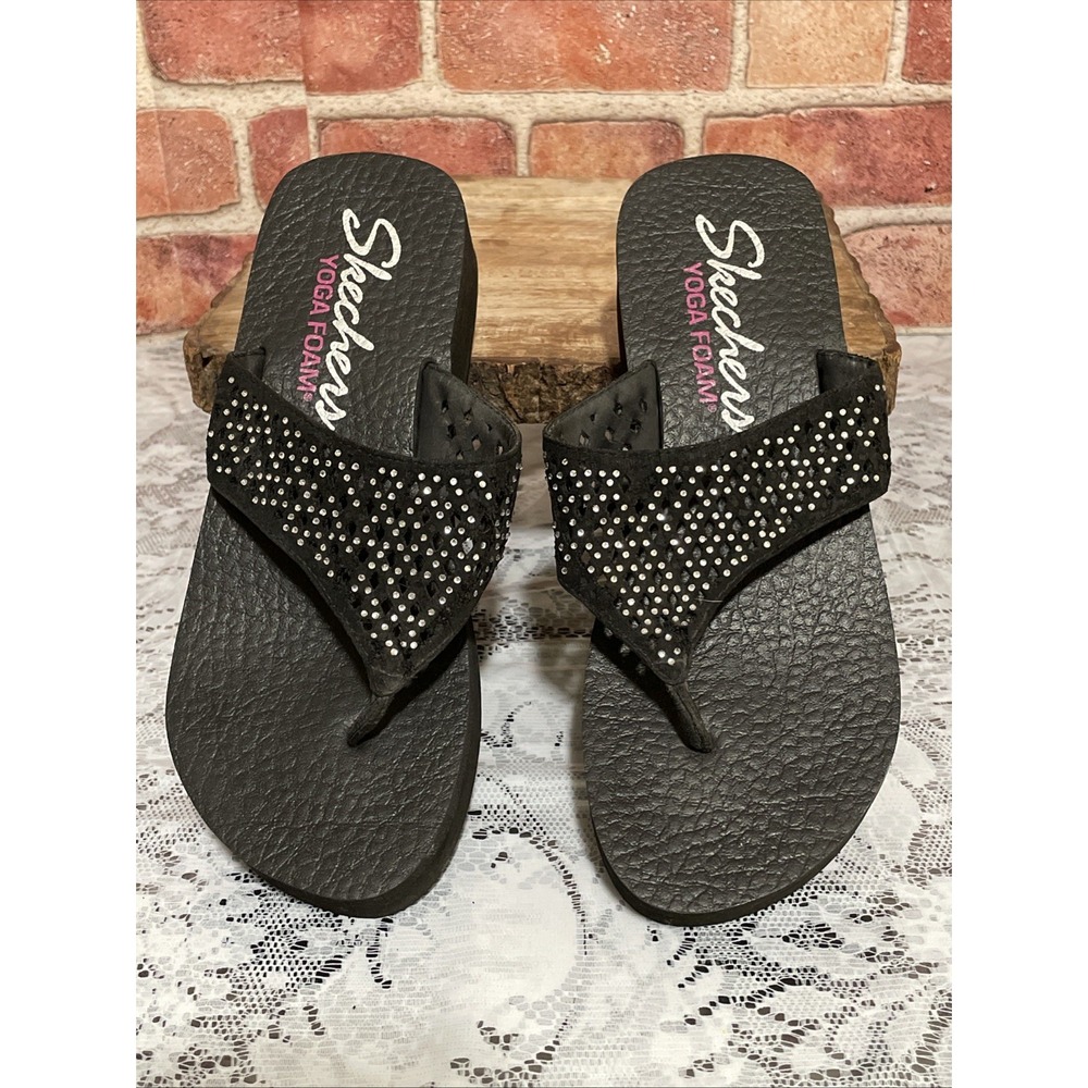 Sketchers Yoga Foam Black Sparkle Shoes Size 7